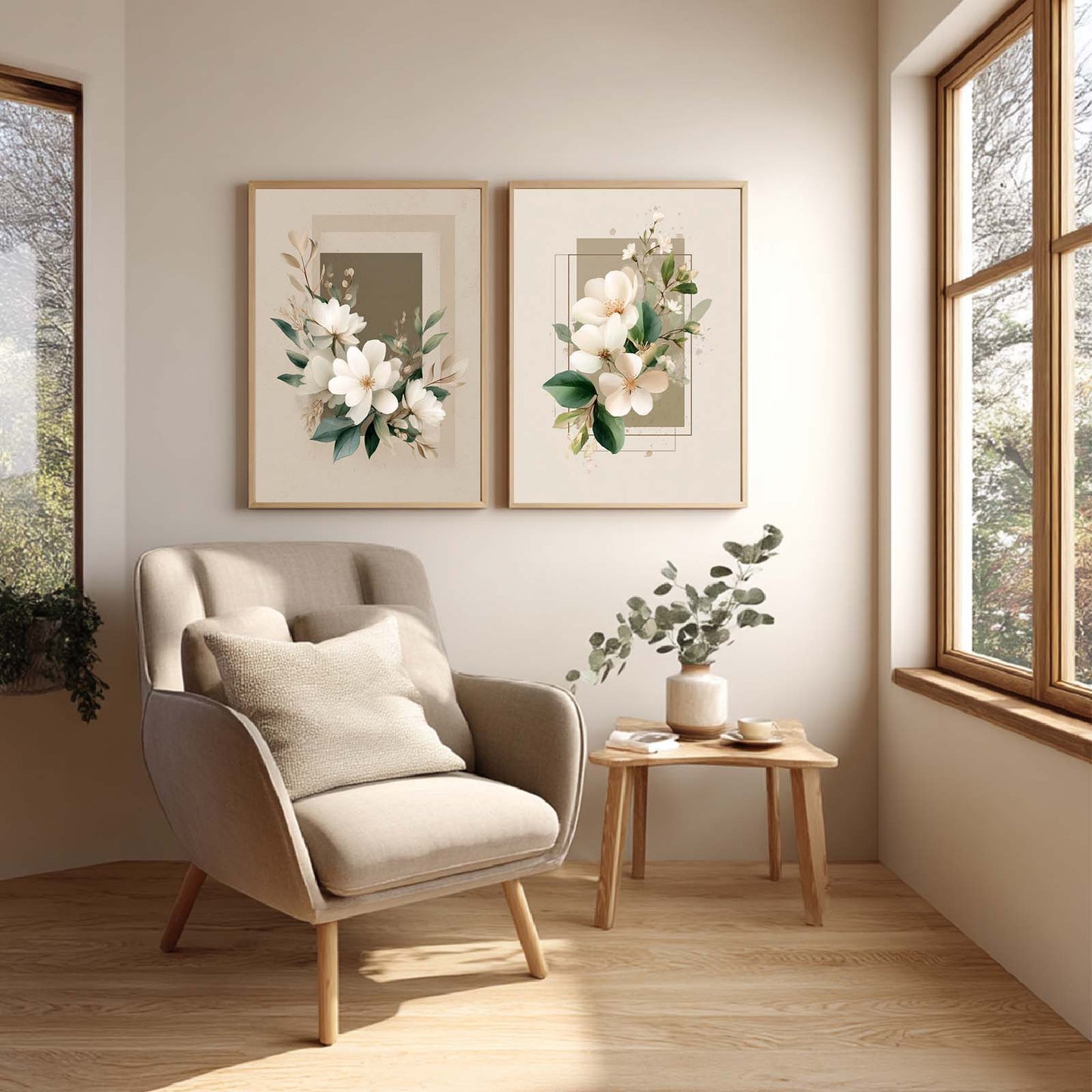 Abstract Vintage Flower Green Leaves