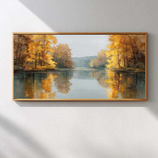 Abstract Autumn Lake Landscape Modern Canvas Paintin Wall Art for Living Room Bedroom Decoration, Poster Print, Frameless