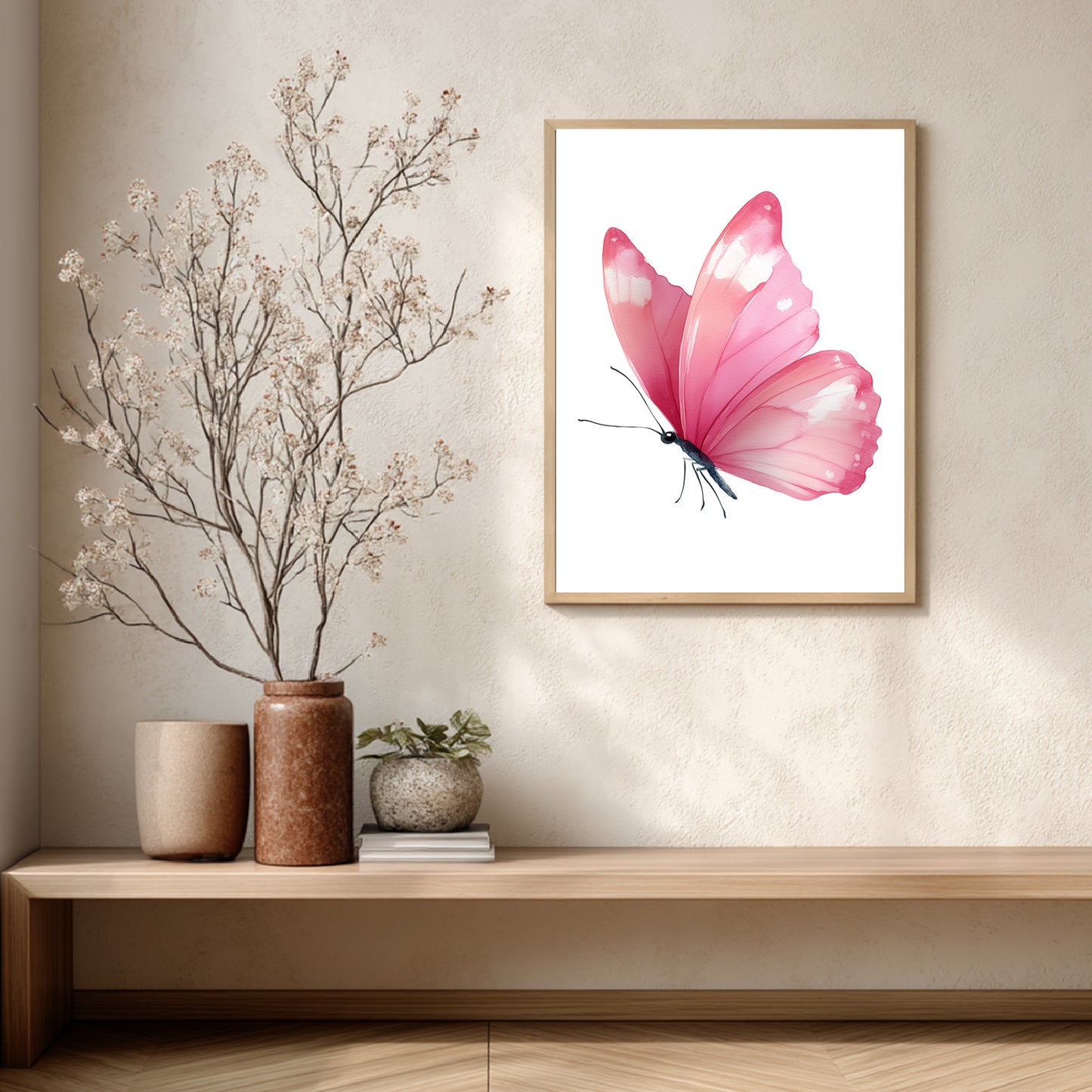 Abstract Pink Butterfly Canvas Painting Wall Art for Living Room Bedroom Decoration, Poster Print, Frameless