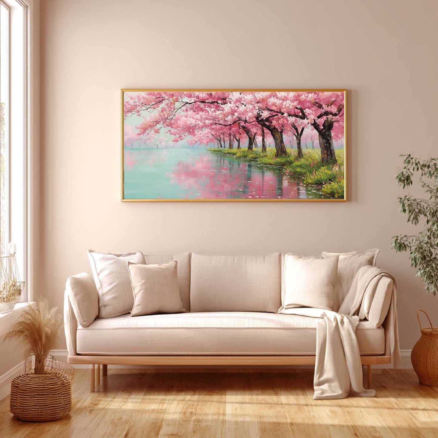 Abstract Oil Painting Spring Landscape Cherry Blossom Forest