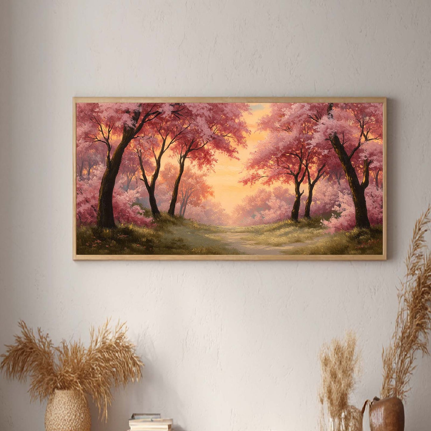 Abstract Landscape Canvas Painting Cherry Blossom Forest