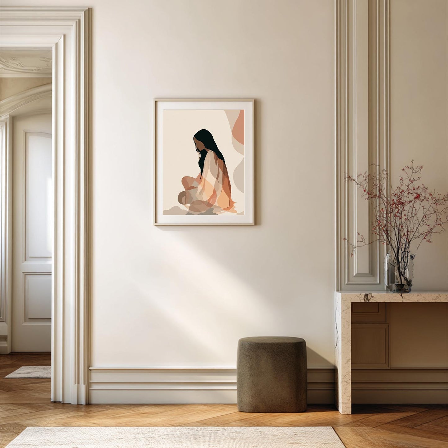 Abstract Beige Minimalist Line Girl