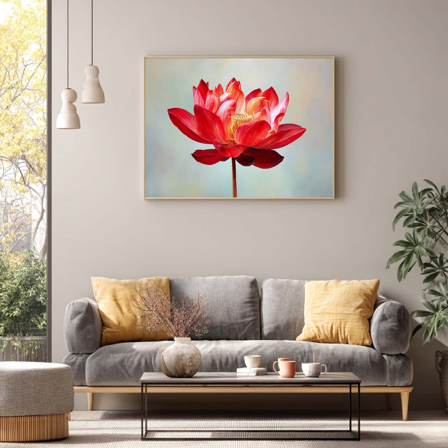 Abstract Lotus Plant Canvas Painting – Wall Art for Living Room Bedroom Decoration, Poster Print, Frameless
