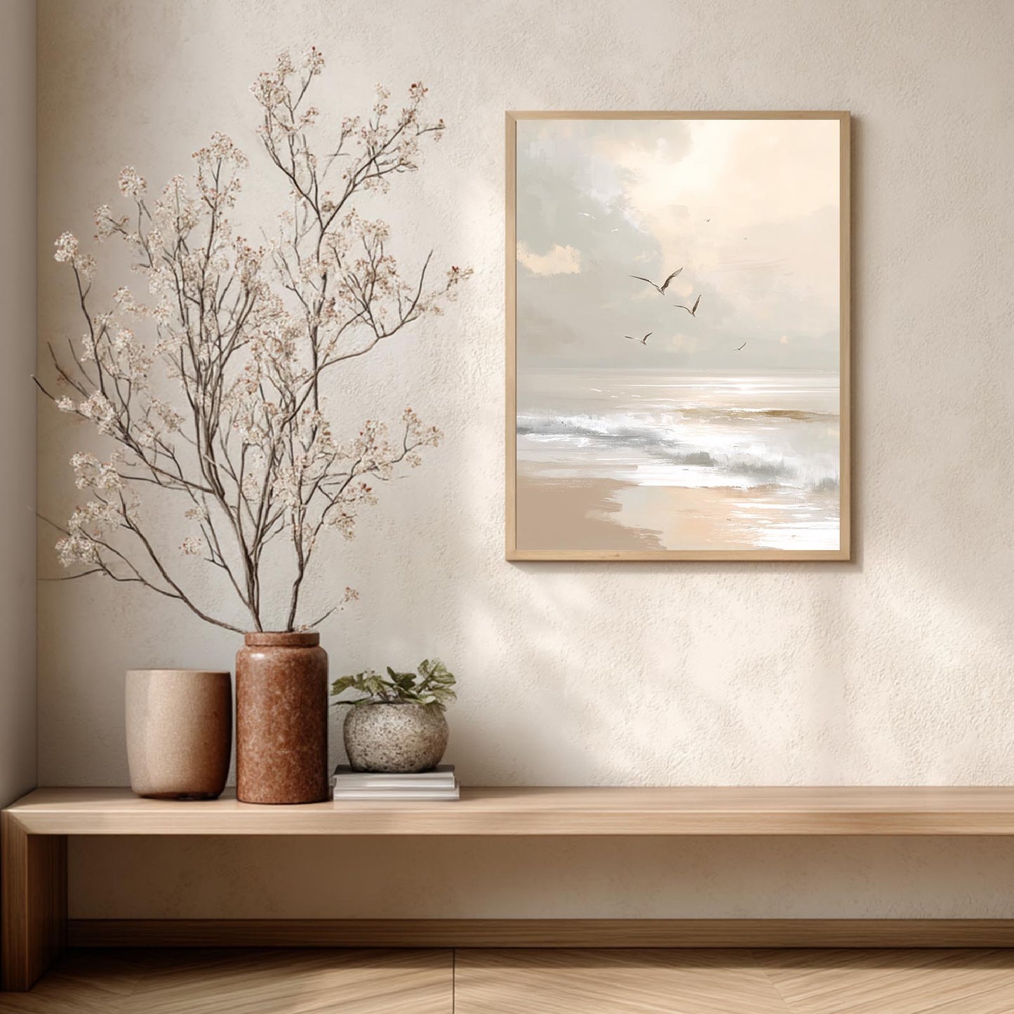 Seabird Beige Pampas Grass Abstract Landscape