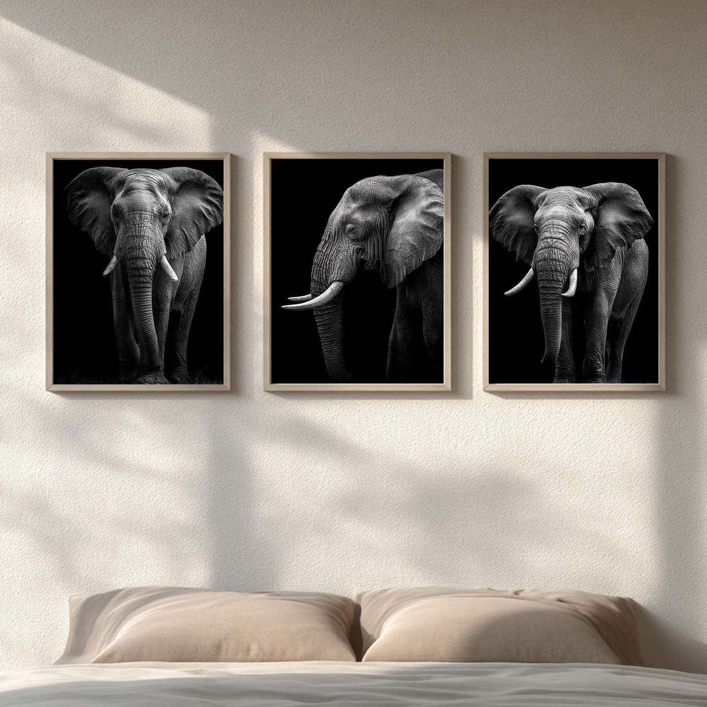 African Elephant Canvas Painting Black White Animal