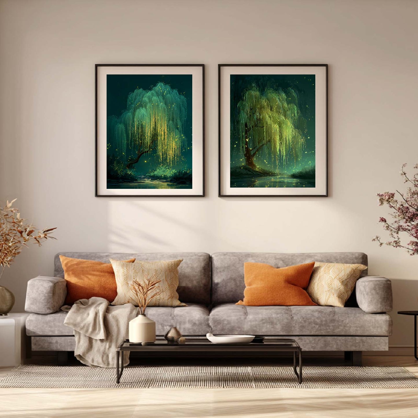 Abstract Landscape Night Willows Canvas Painting – Wall Art for Living Room Bedroom Decoration, Poster Print, Frameless