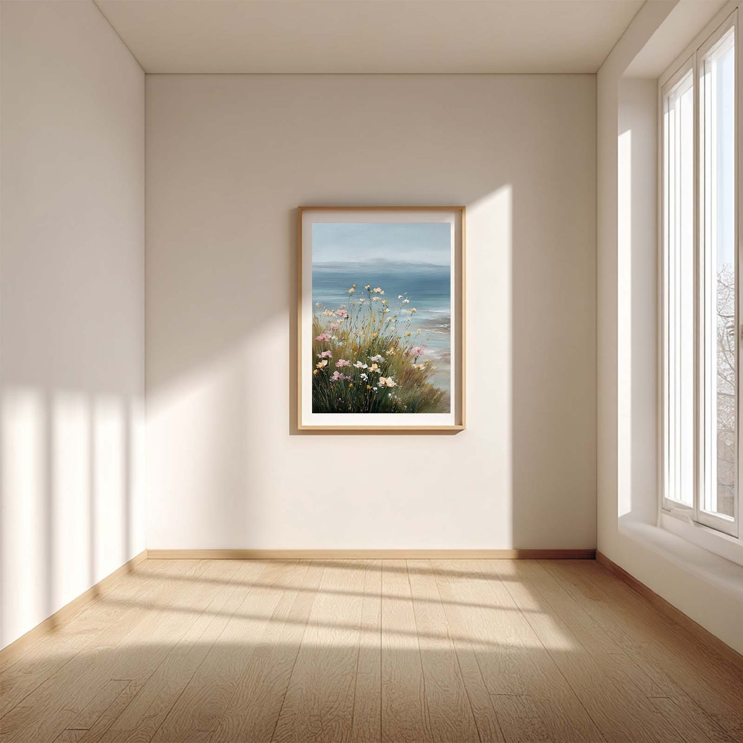 Abstract Landscape Flowers by the Sea Canvas Painting – Wall Art for Living Room Bedroom Decoration, Poster Print, Frameless