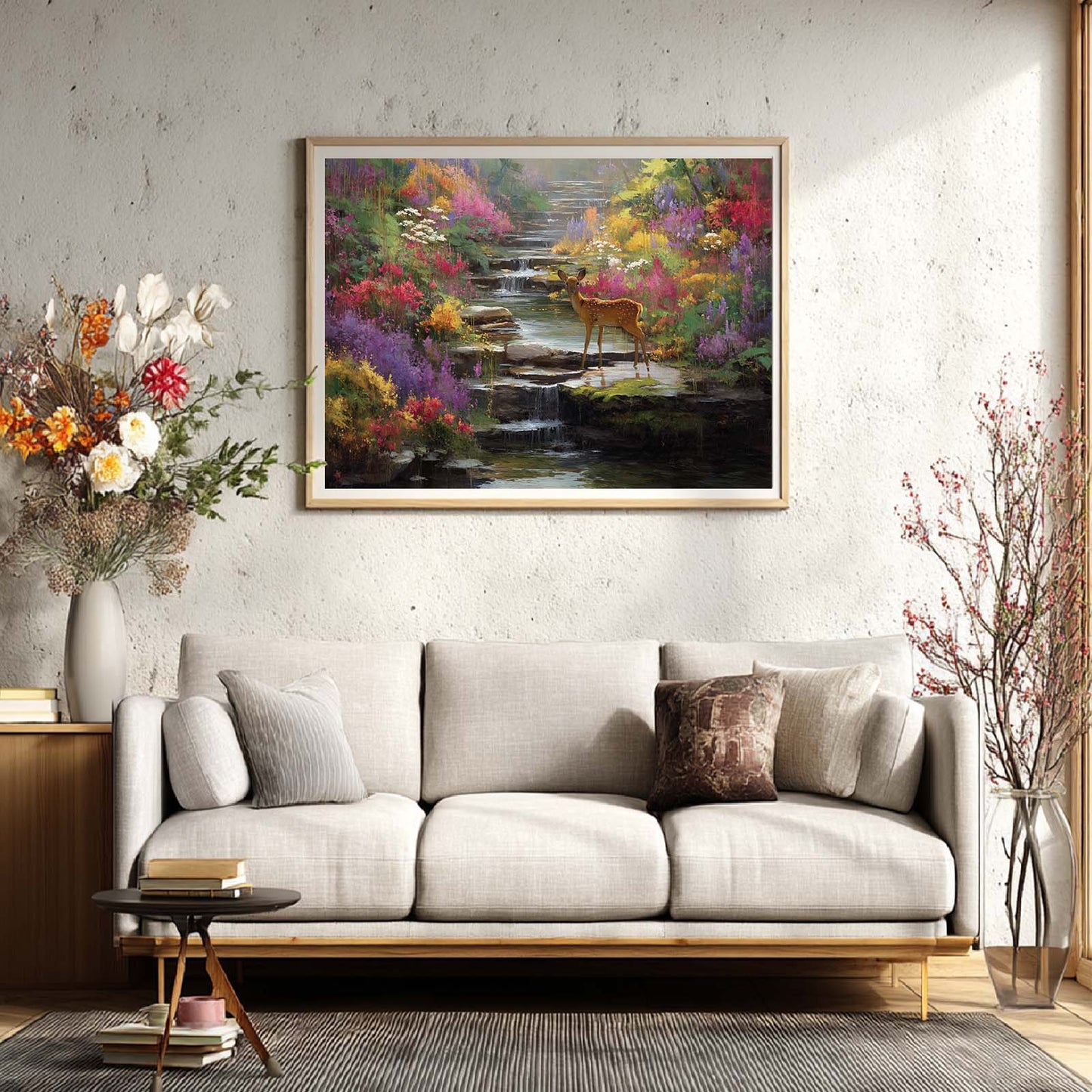 Abstract Landscape Mountain Stream with A Sika Deer