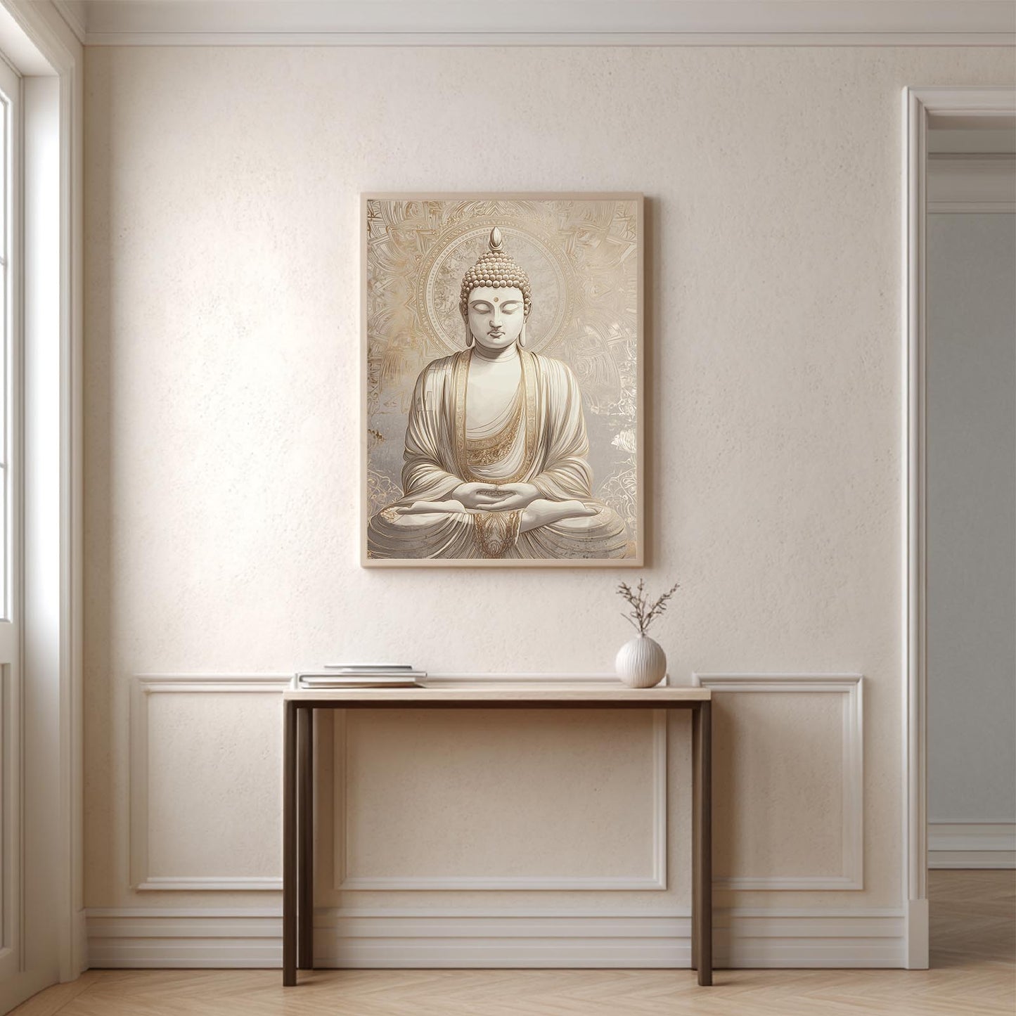 Meditating Buddha Lotus Beige Abstract