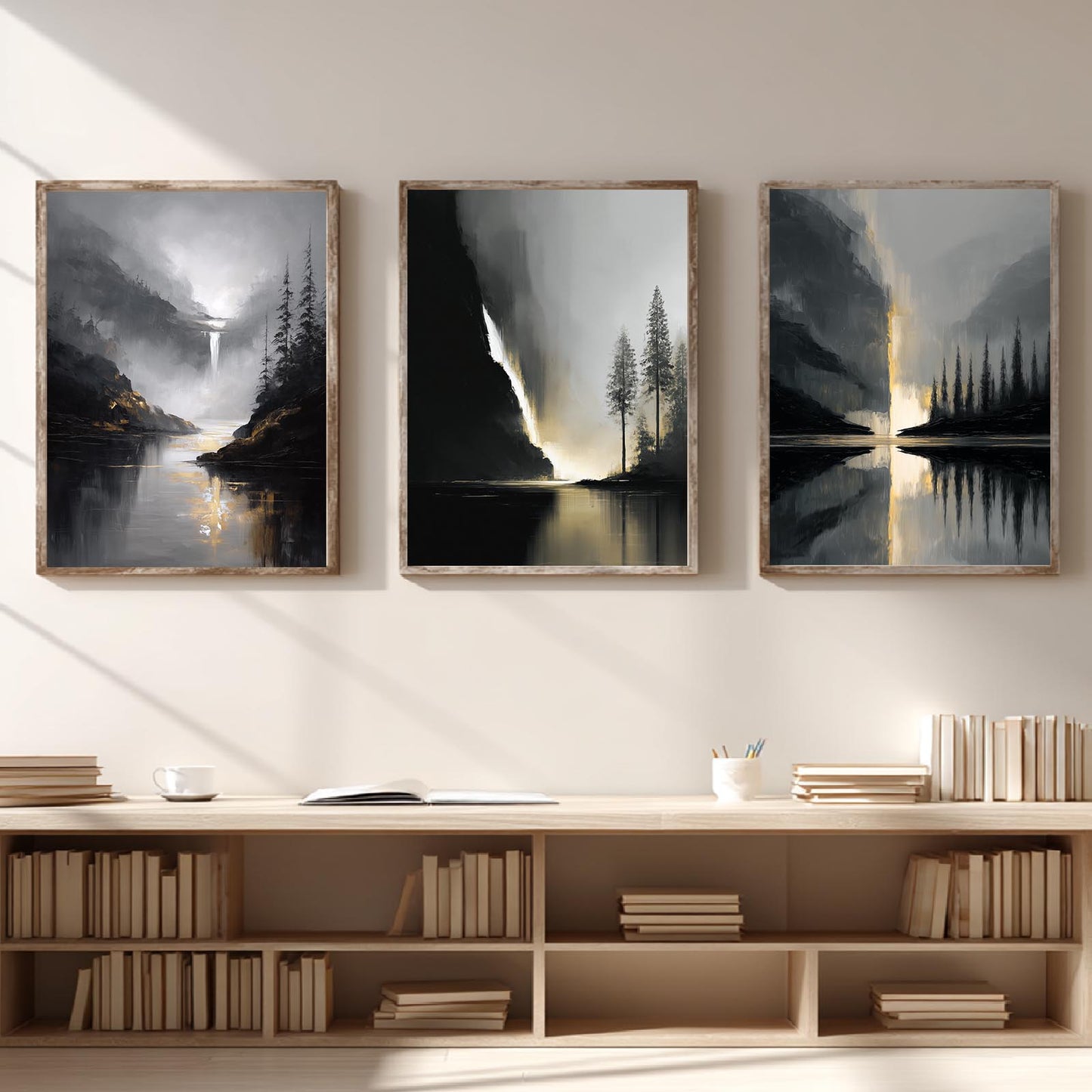Abstract Landscape Black White Mountain Waterfall