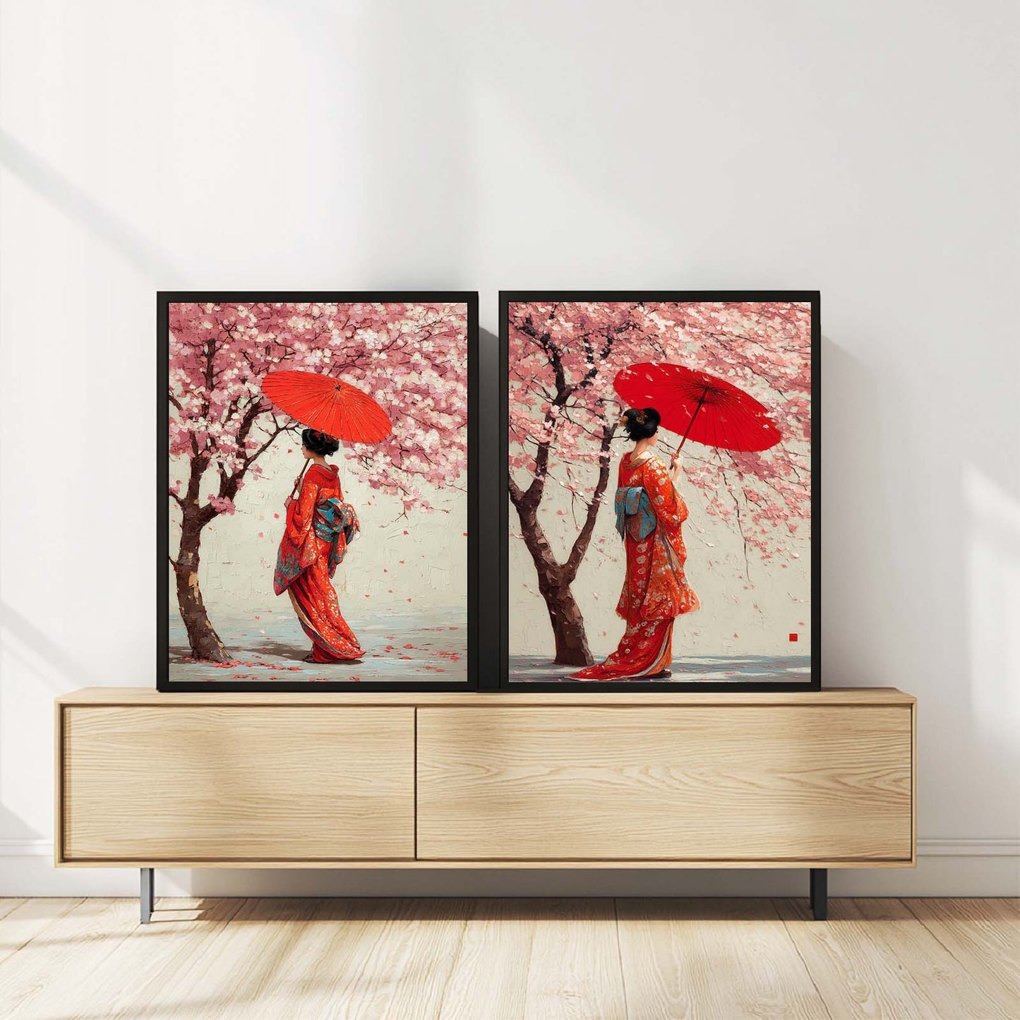 Abstract Oil Painting Japanese Cherry Blossoms Torii