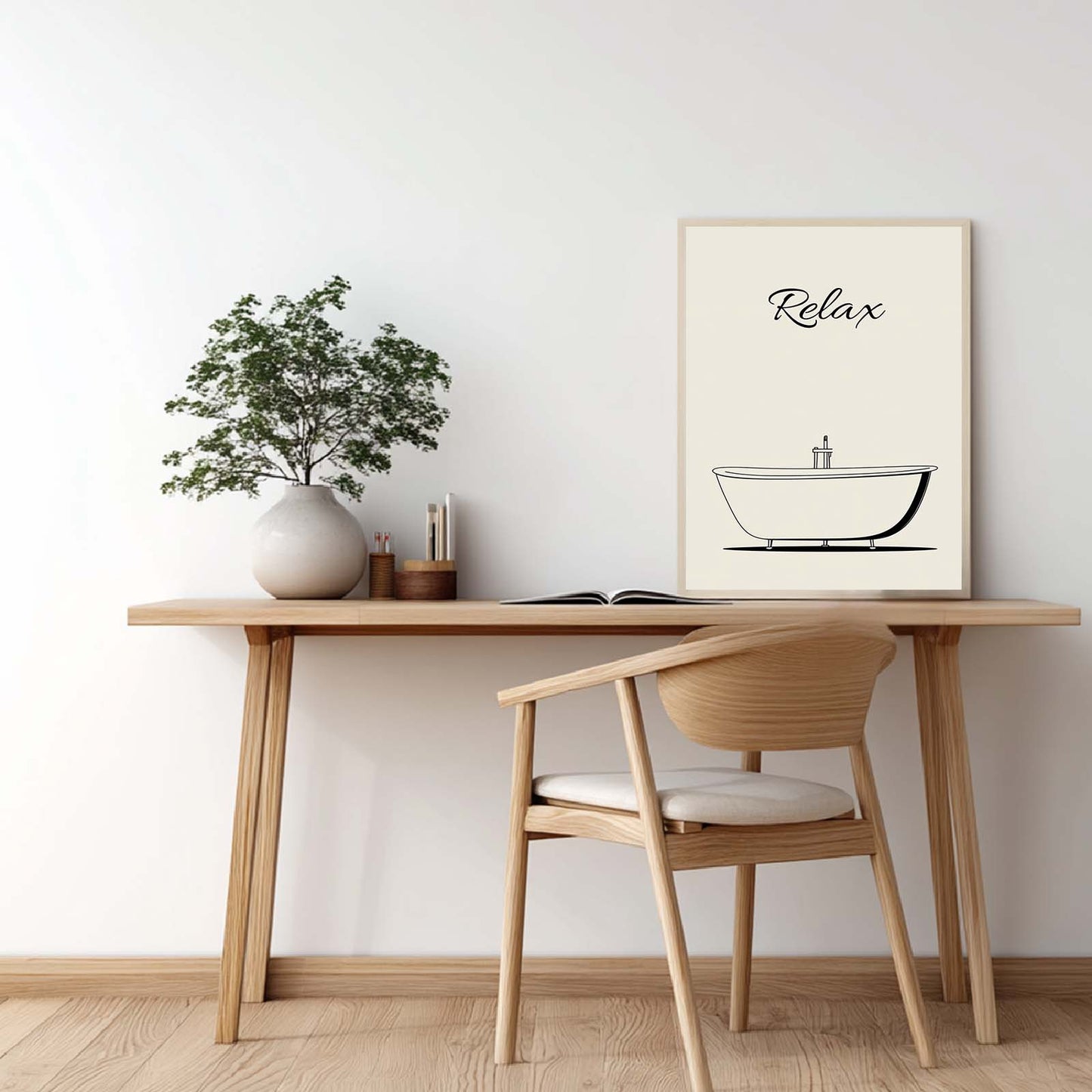 Modern Black and White Relax Canvas Paintin Wall Art for Bathroom Decoration, Poster Print, Frameless