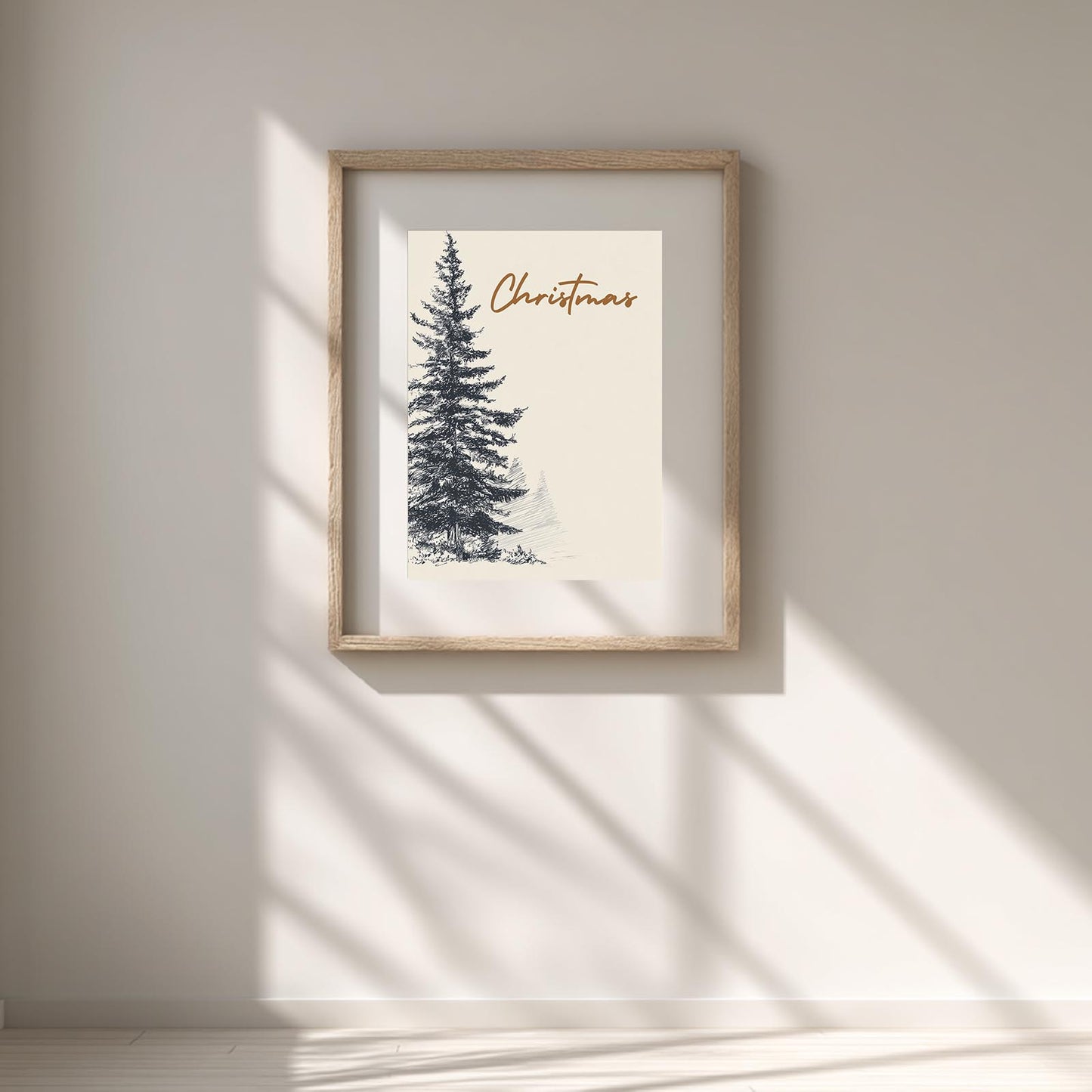 Merry Christmas Tree Beige Abstract
