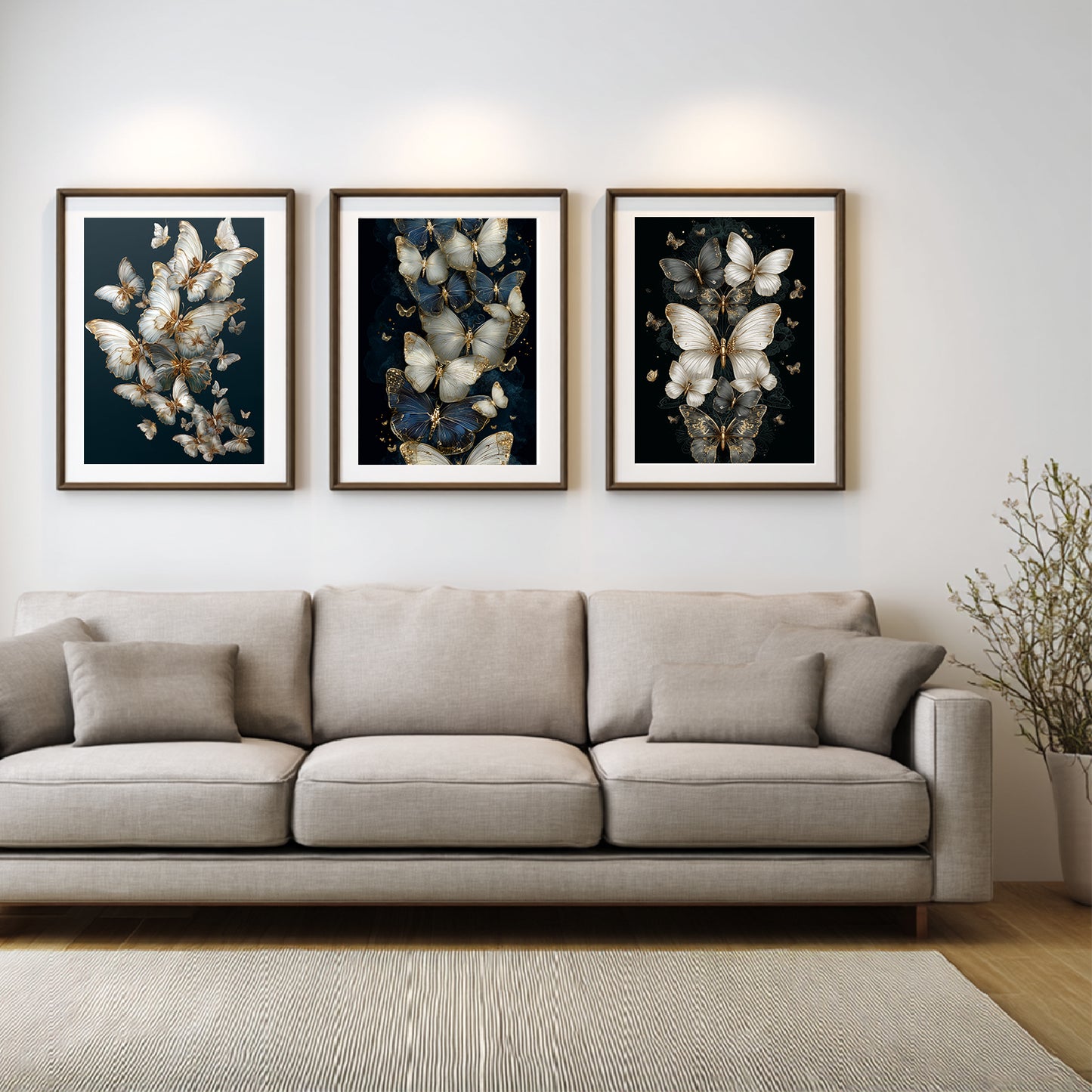 Black Gold Abstract Butterfly Leaves Canvas Painting Wall Art for Living Room Bedroom Decoration, Poster Print, Frameless