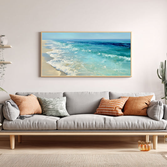 Abstract Beach Waves and Sea Canvas Painting – Wall Art for Living Room Bedroom Decoration, Poster Print, Frameless