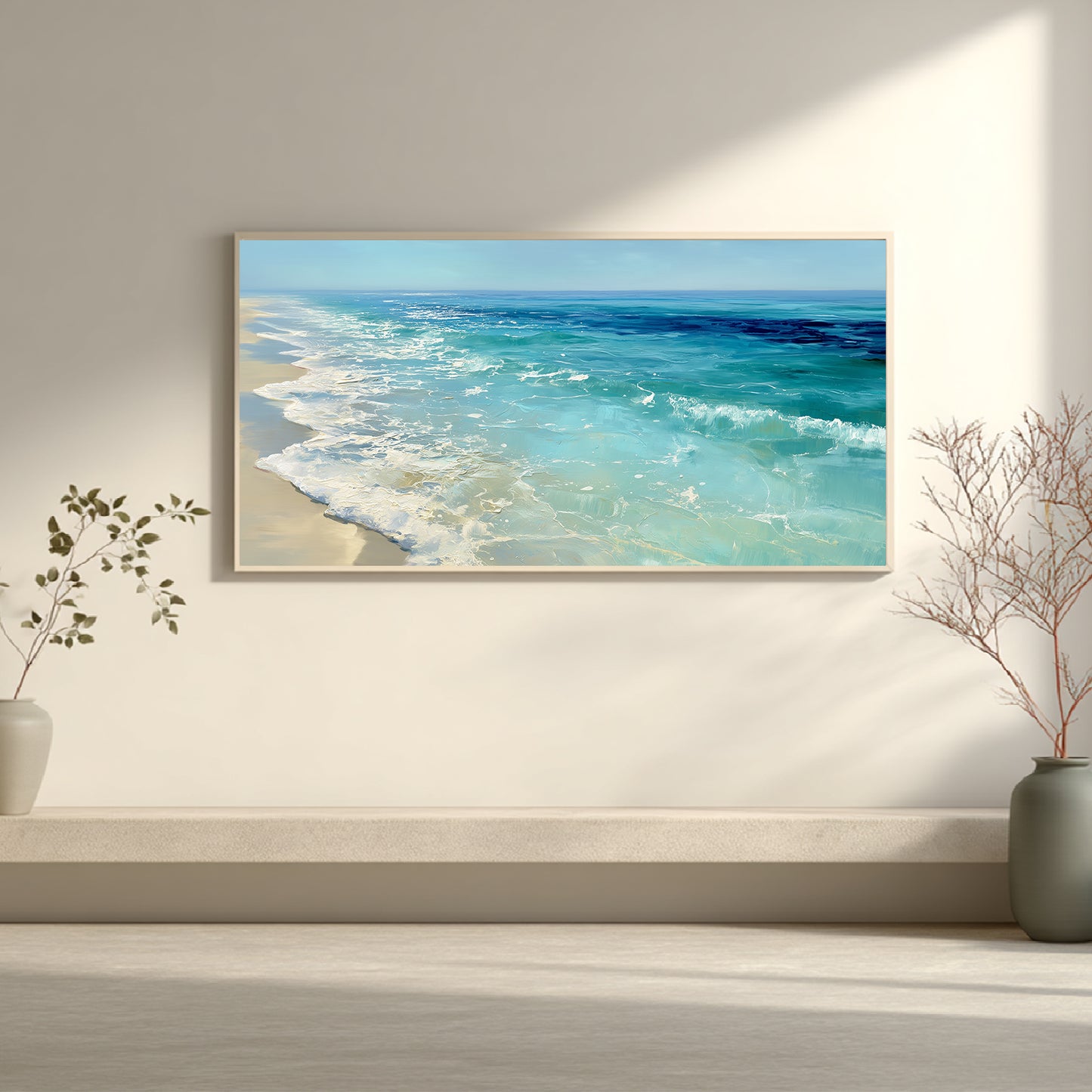 Abstract Beach Waves and Sea Canvas Painting – Wall Art for Living Room Bedroom Decoration, Poster Print, Frameless