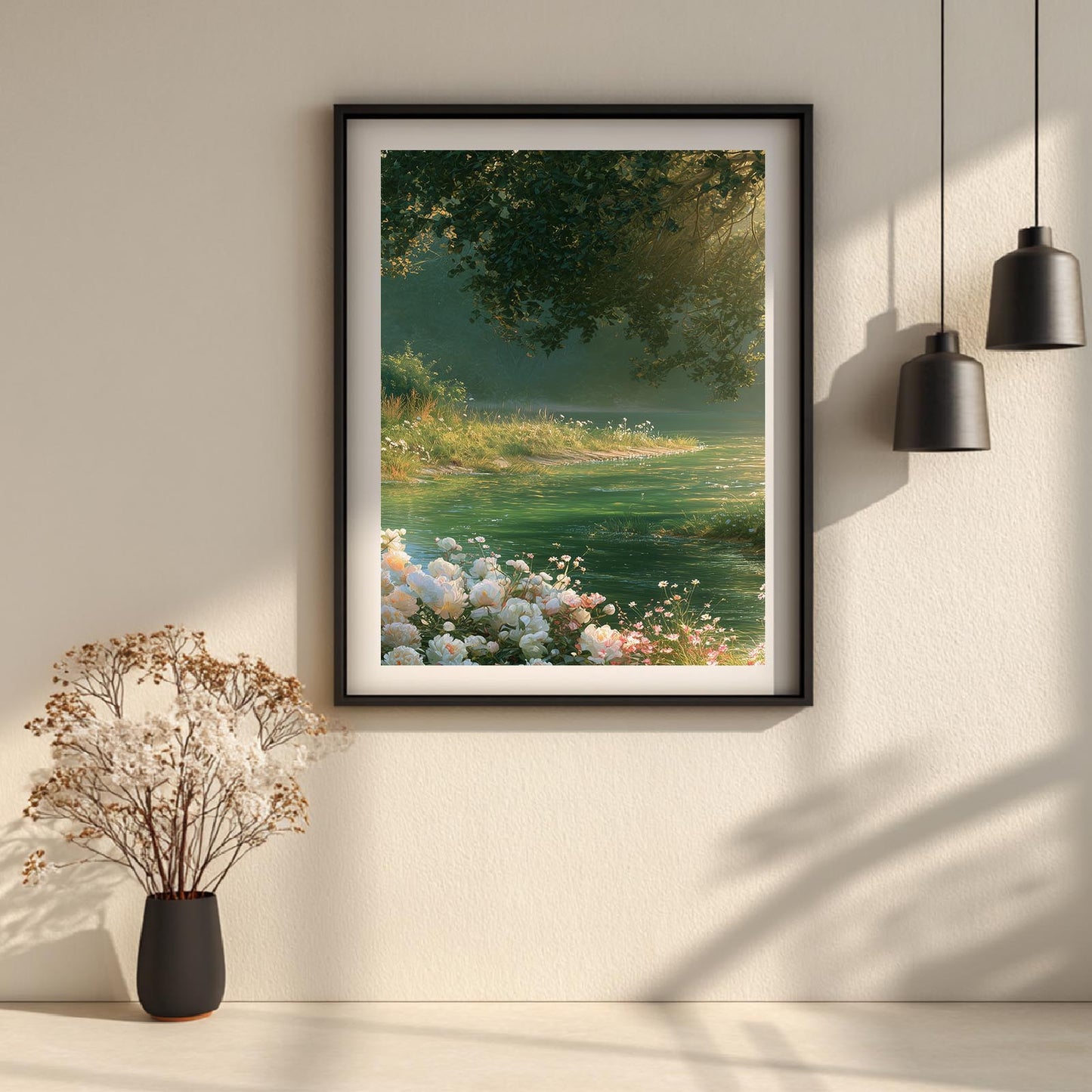 Abstract Landscape Creek Tree Flowers