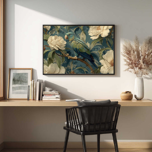 Modern Colorful Sparrows and Flowers