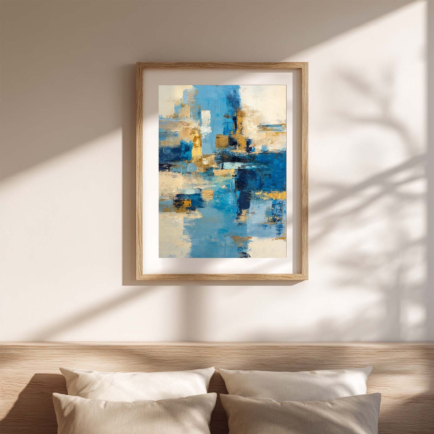 Abstract Blue Beige Canvas Painting Modern Wall Art