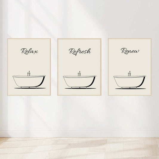 Modern Black and White Relax Canvas Paintin Wall Art for Bathroom Decoration, Poster Print, Frameless