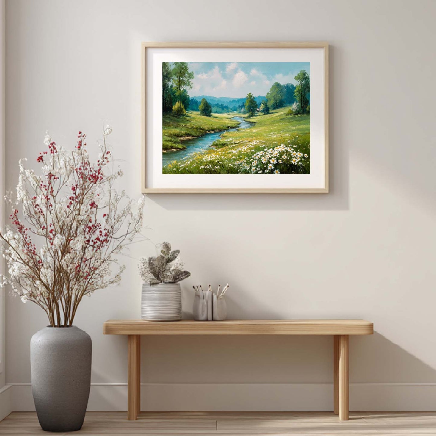 Spring Landscape Wildflowers By The Riverside