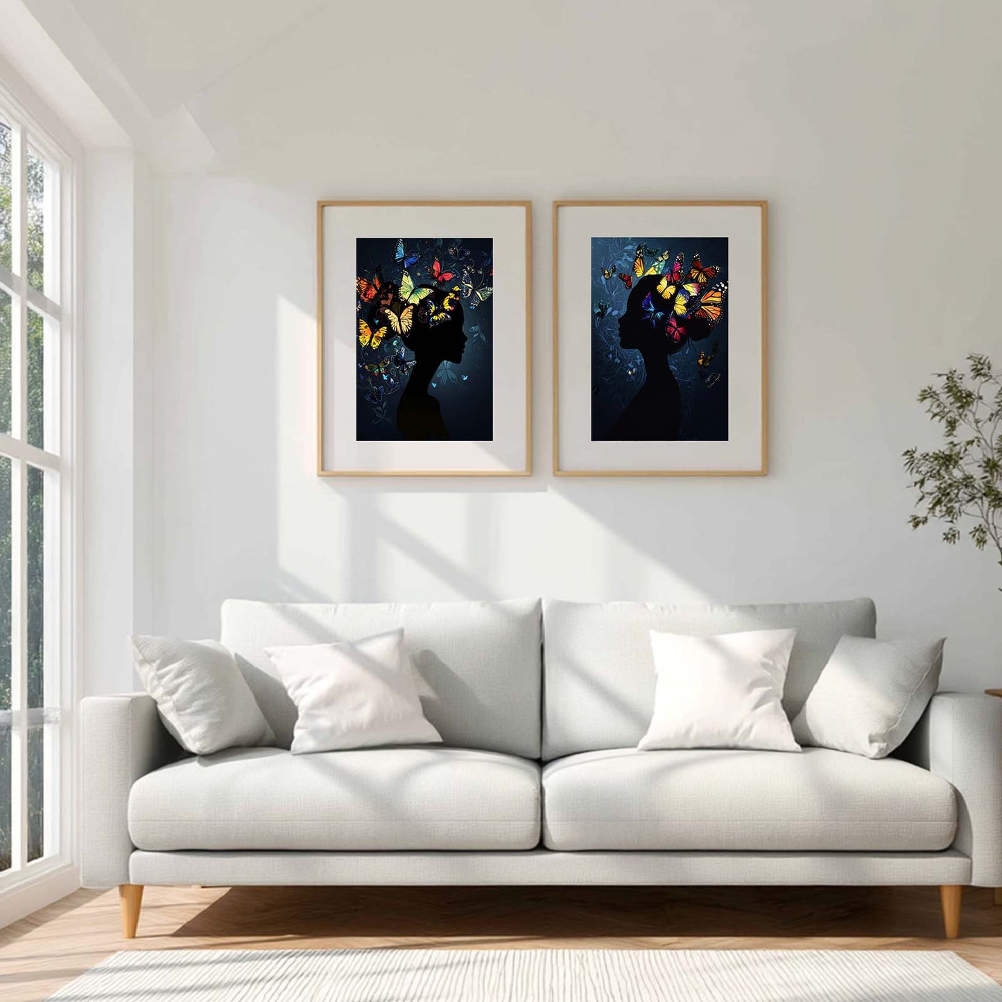 Colourful Butterfly Black and White Girl Frameless Decorative Painting