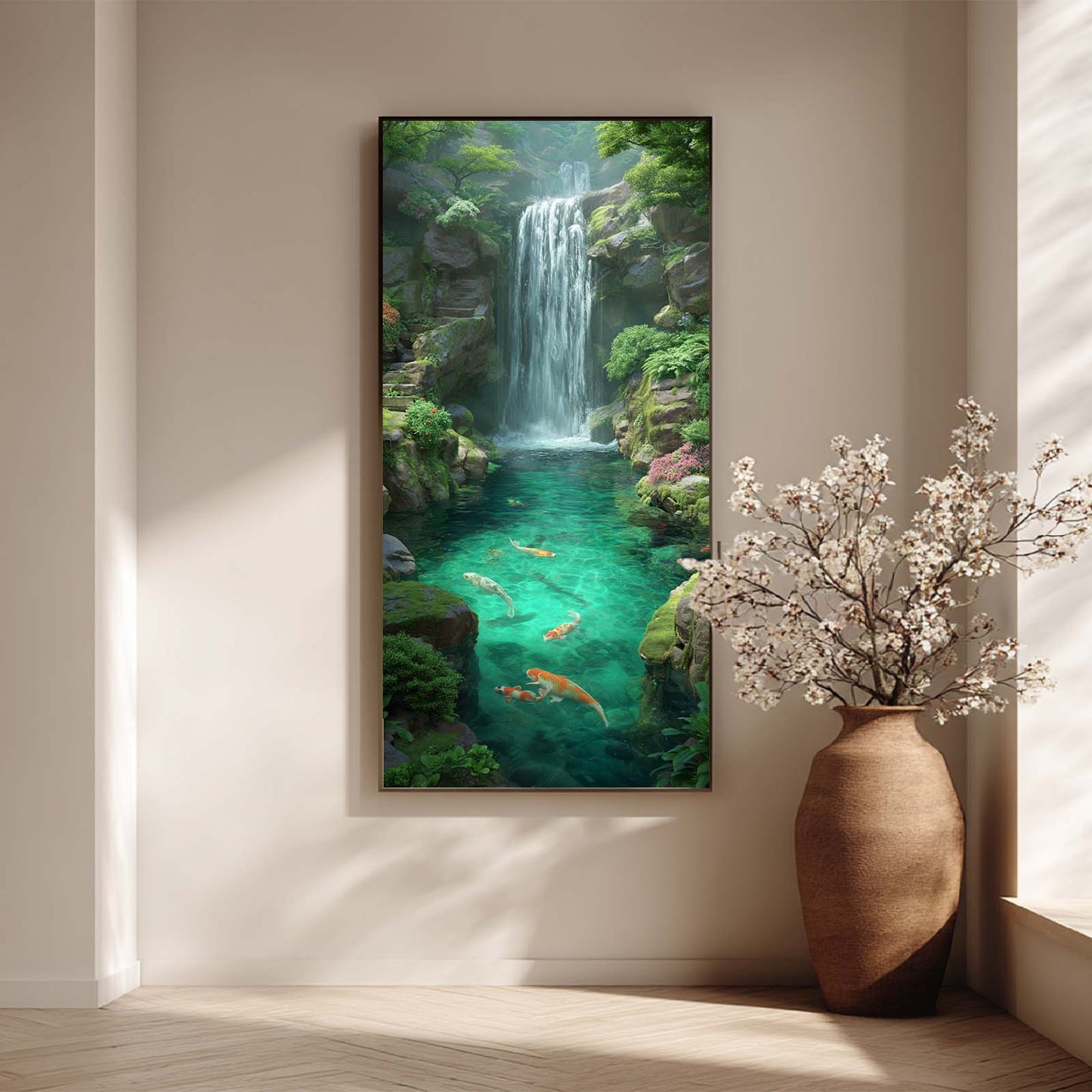 Abstract Landscape Waterfall Koi