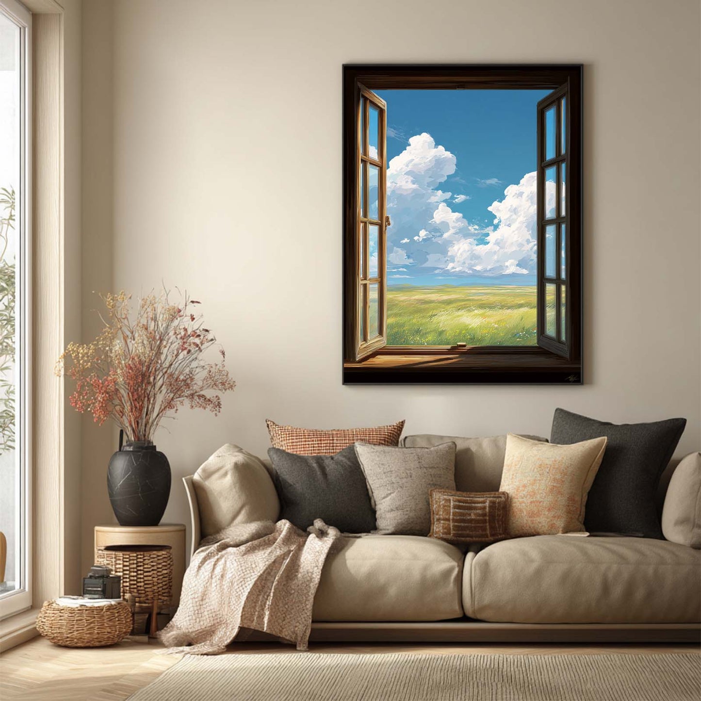 Abstract Landscape Blue Sky White Clouds Canvas Painting – Wall Art for Living Room Bedroom Decoration, Poster Print, Frameless