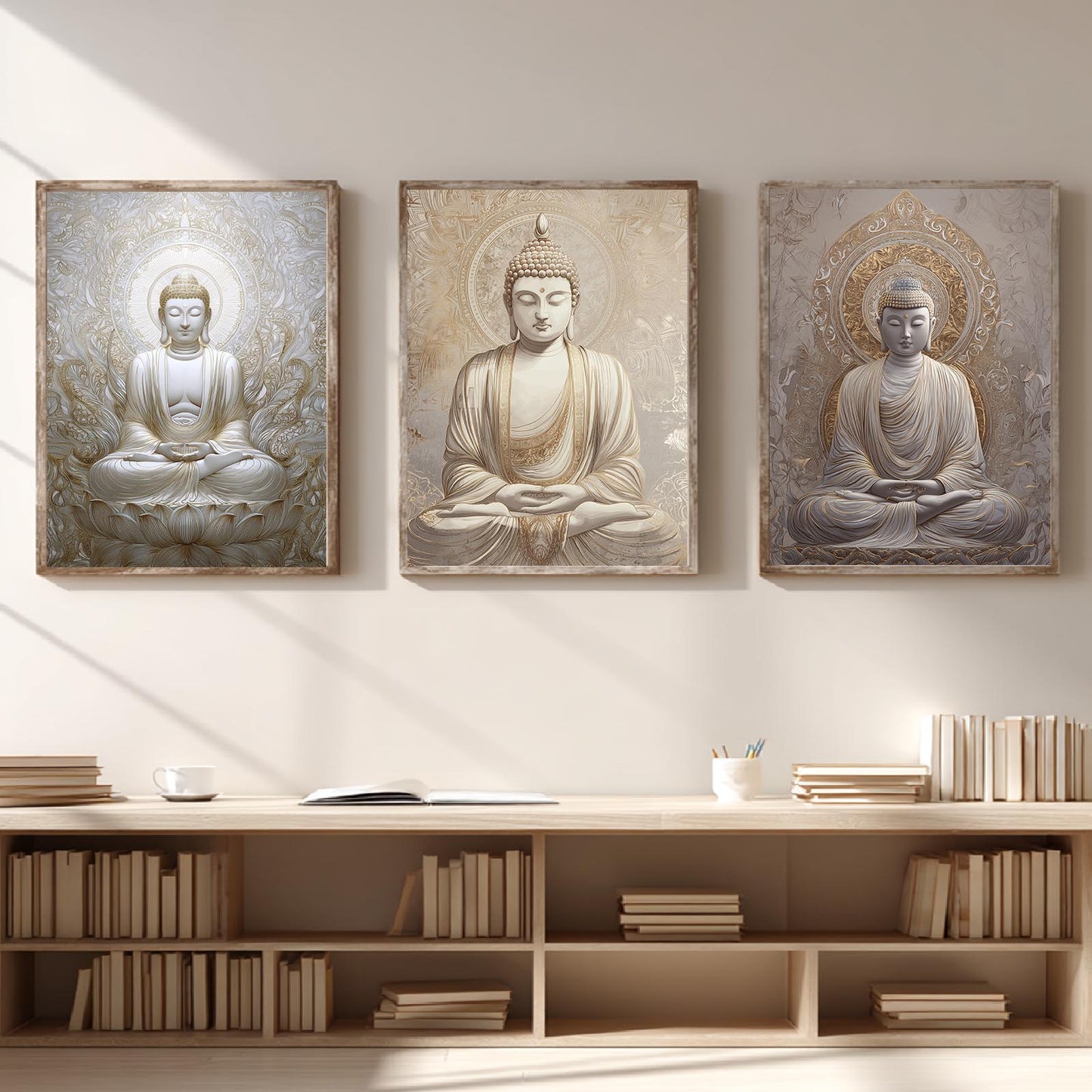 Meditating Buddha Lotus Beige Abstract