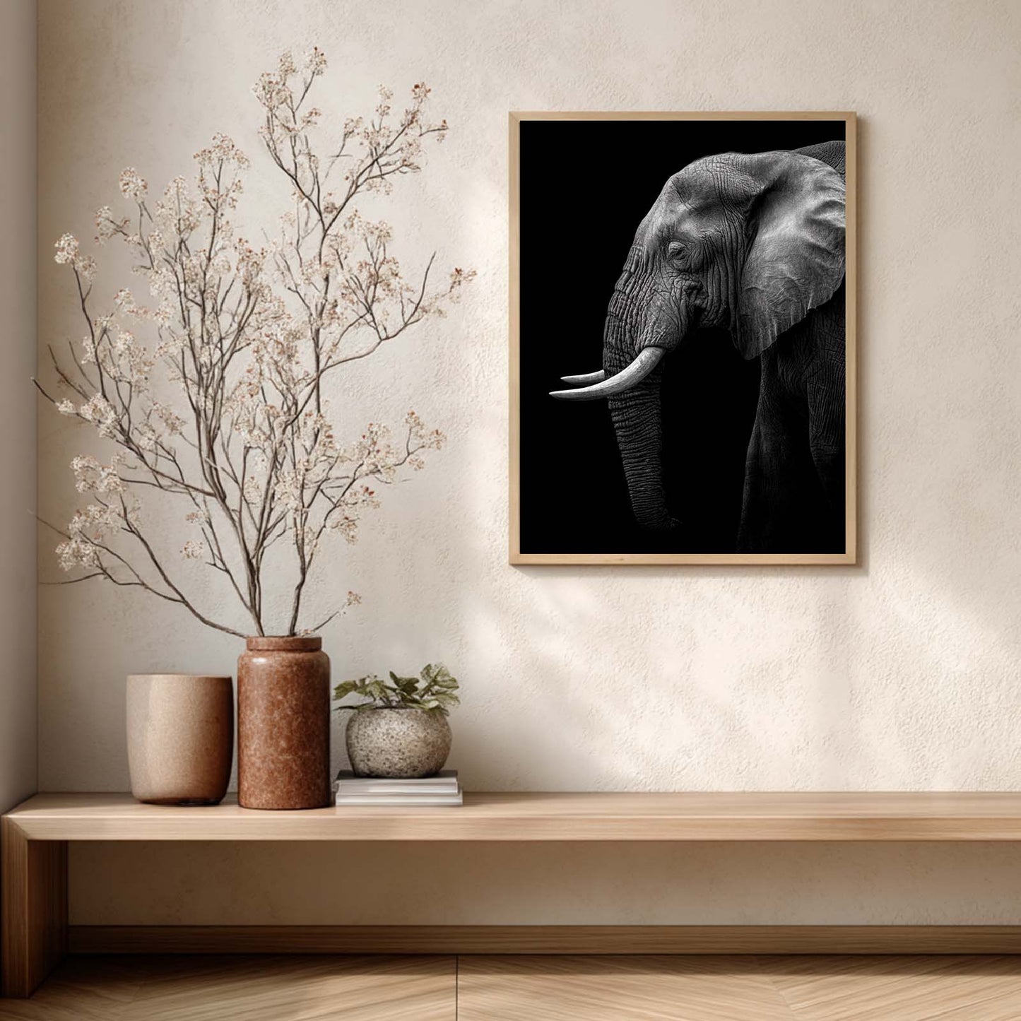 African Elephant Canvas Painting Black White Animal