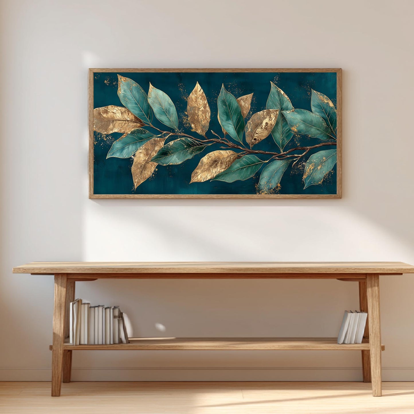 Abstract Green Gold Leaves