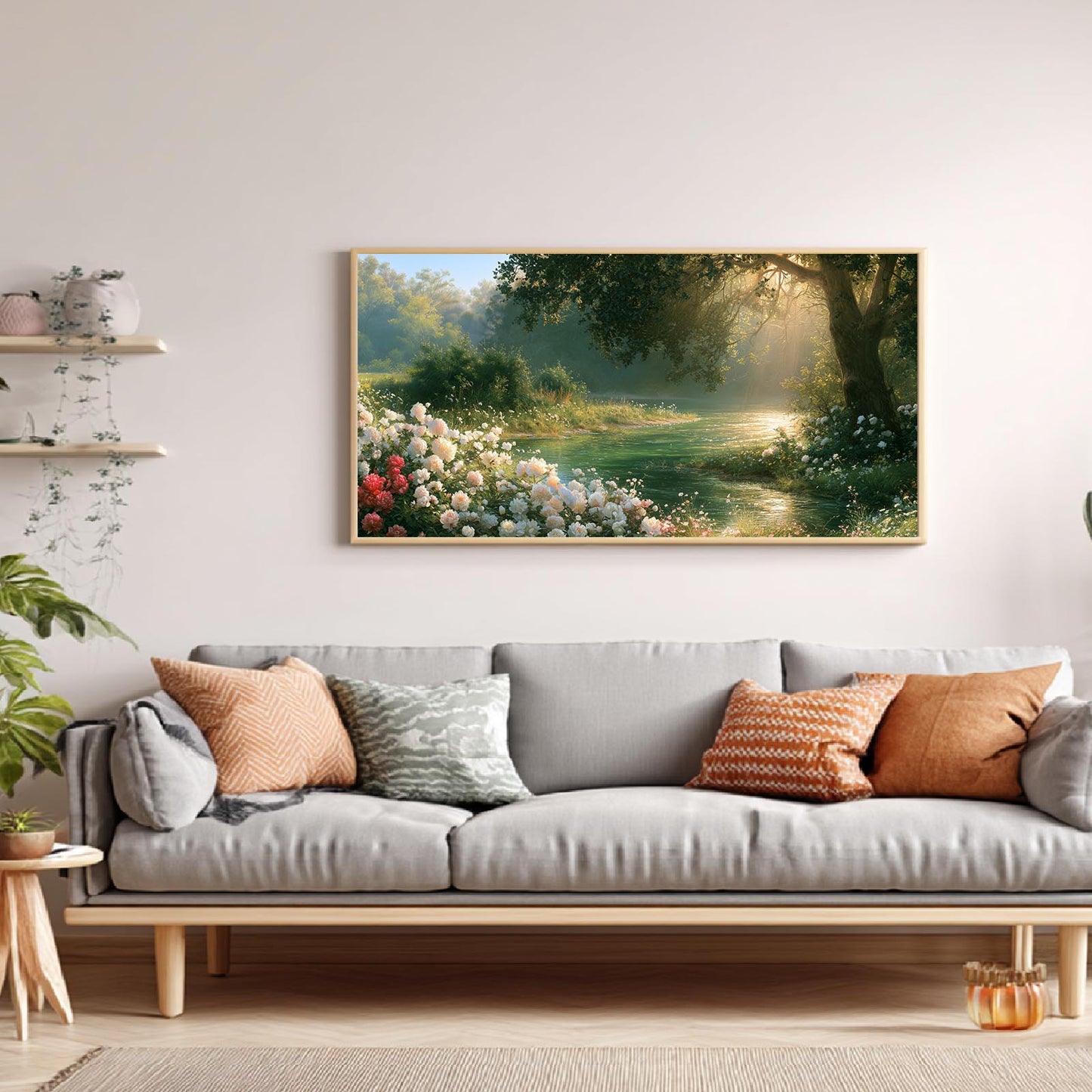 Creek Trees Flowers Abstract Landscape