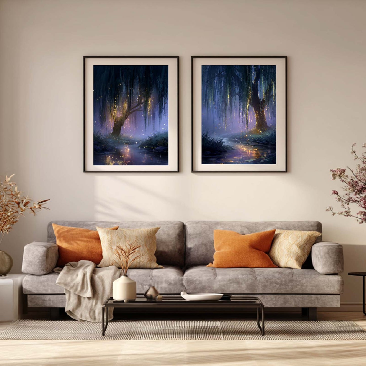 Abstract Landscape Night Willows Canvas Painting – Wall Art for Living Room Bedroom Decoration, Poster Print, Frameless