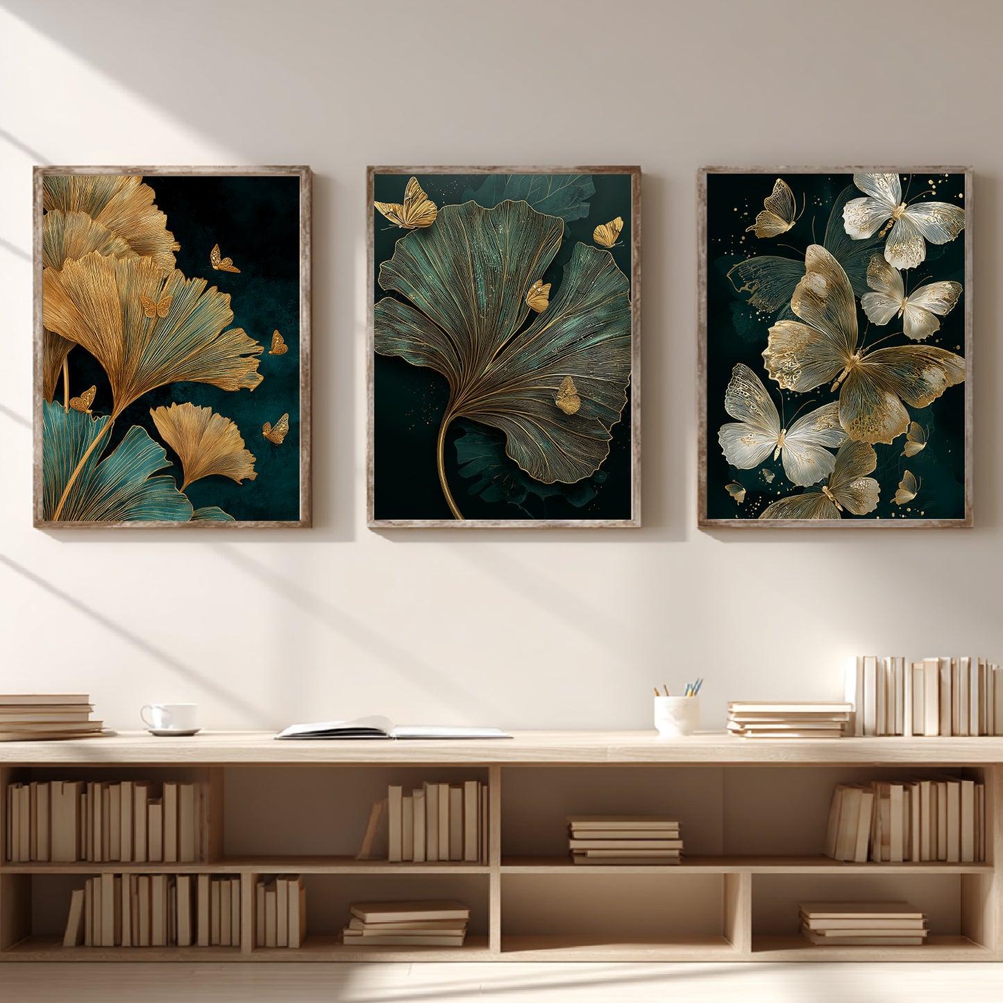 Abstract Black Gold Butterfly Leaves Canvas Painting Wall Art for Living Room Bedroom Decoration, Poster Print, Frameless