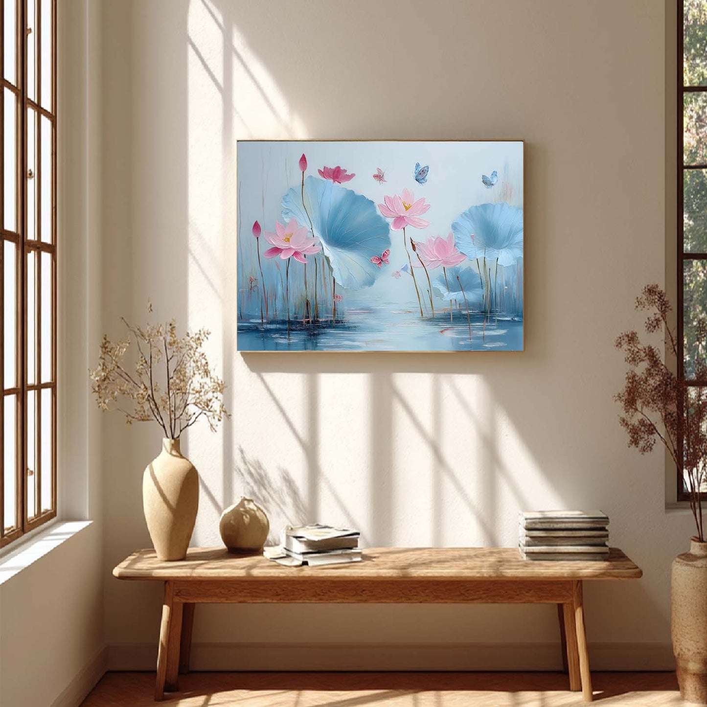 Abstract Oil Painting Lotus and Butterflies
