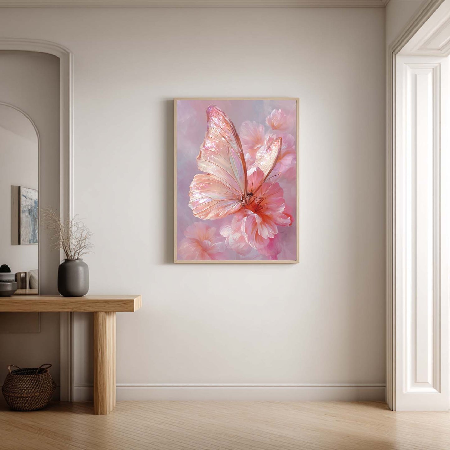 Pink Butterfly Flower Abstract Canvas Painting Wall Art for Living Room Bedroom Decoration, Poster Print, Frameless