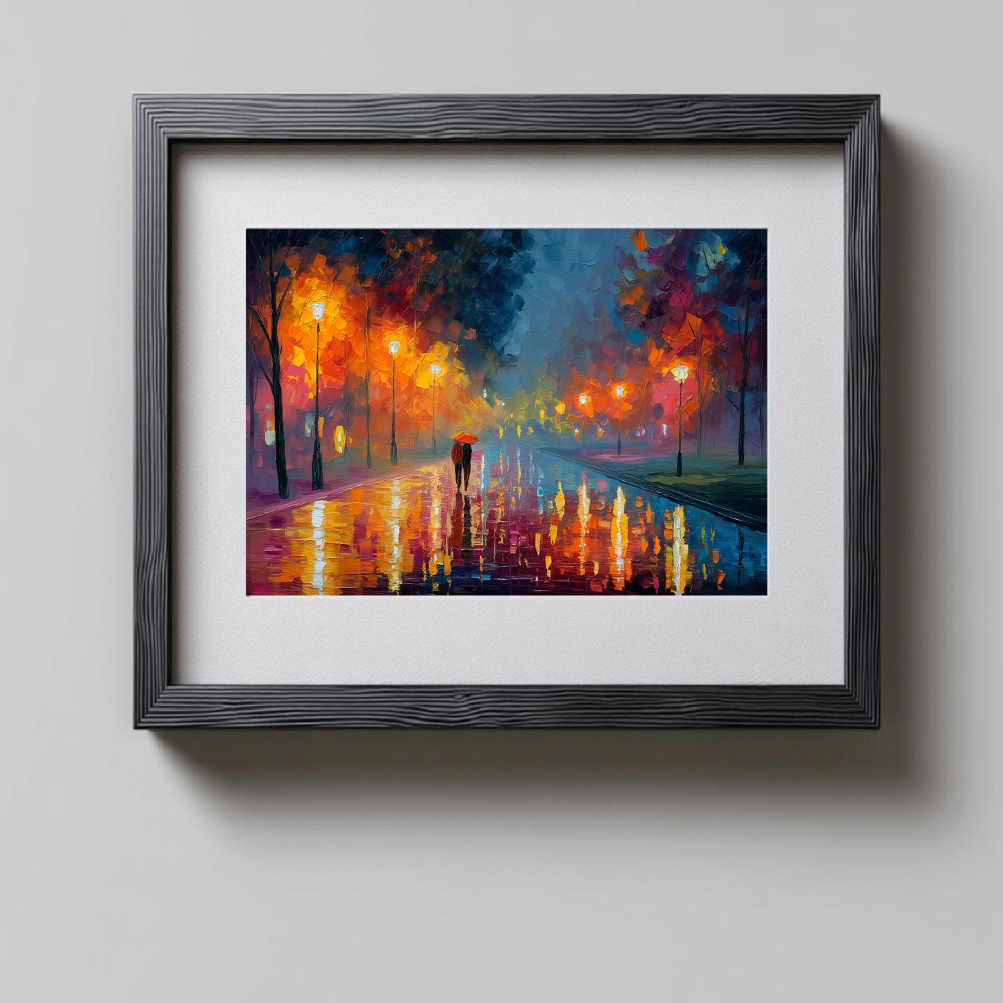 Abstract Romantic Couple Rainy Night