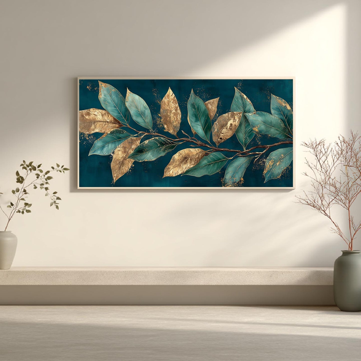 Abstract Green Gold Leaves