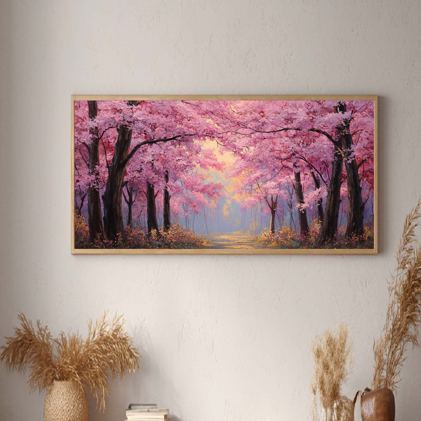 Abstract Landscape Canvas Painting Cherry Blossom Forest
