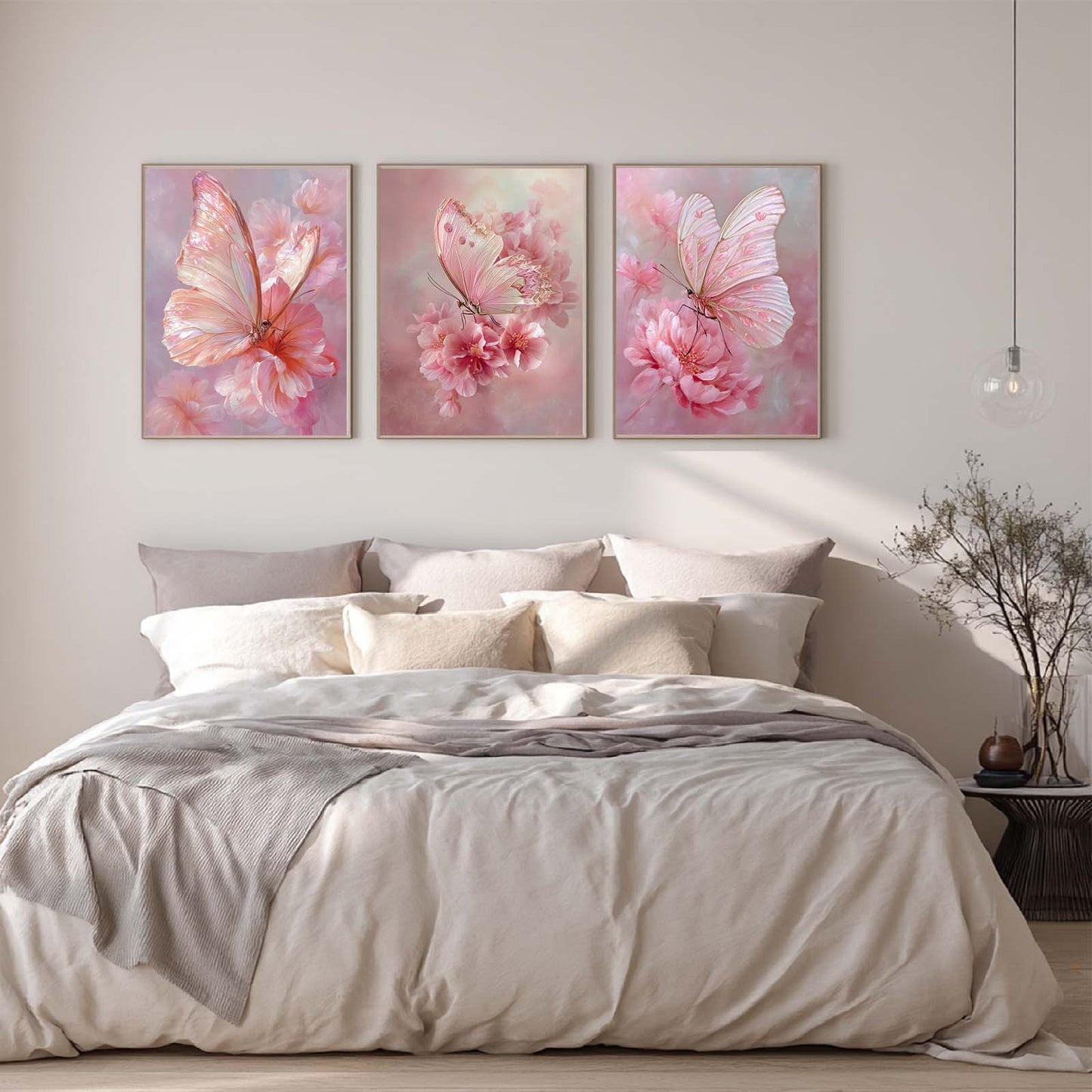 Pink Butterfly Flower Abstract Canvas Painting Wall Art for Living Room Bedroom Decoration, Poster Print, Frameless