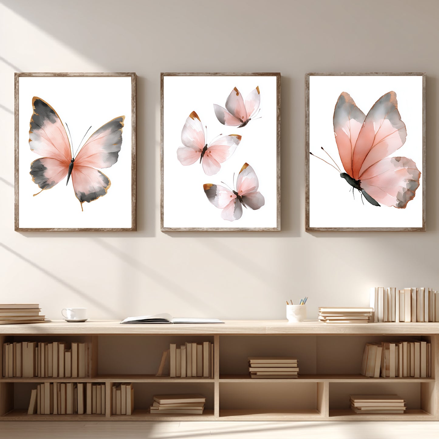 Abstract Pink Butterfly Canvas Painting Animal Wall Art for Living Room Bedroom Decoration, Poster Print, Frameless