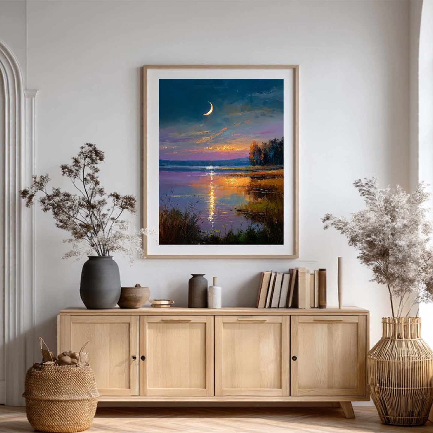 Moonlit Night Lake Abstract