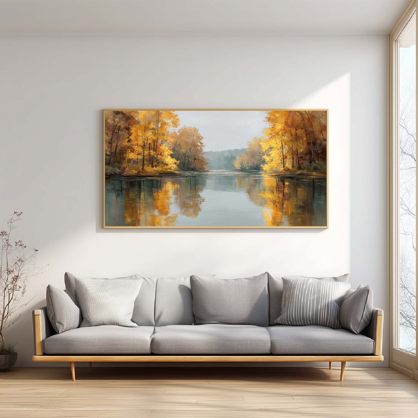 Abstract Autumn Lake Landscape Modern Canvas Paintin Wall Art for Living Room Bedroom Decoration, Poster Print, Frameless