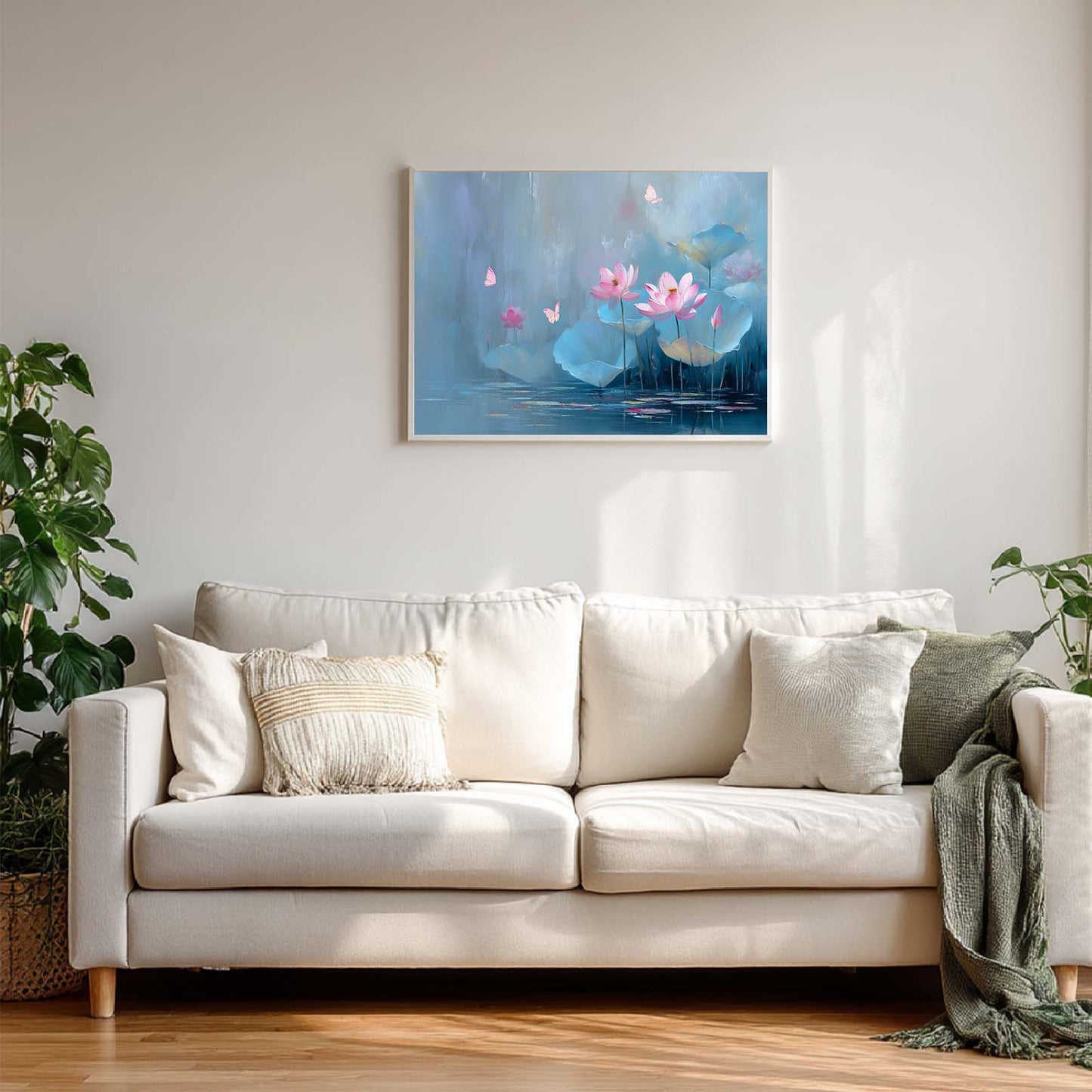 Abstract Oil Painting Lotus and Butterflies