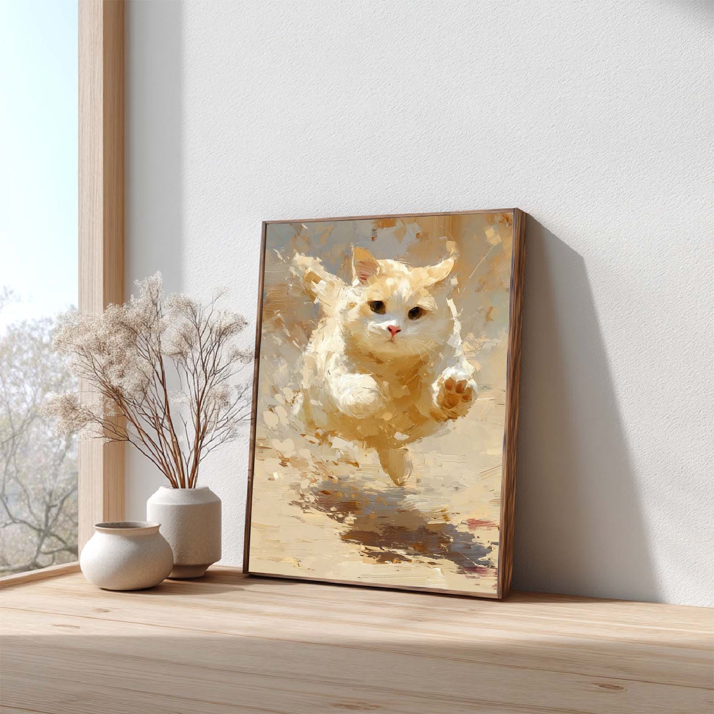 Abstract Animal Canvas Painting Cute Running kitten Wall Art Pictures for Living Room Bedroom Decoration Canvas Pictures Poster Frameless