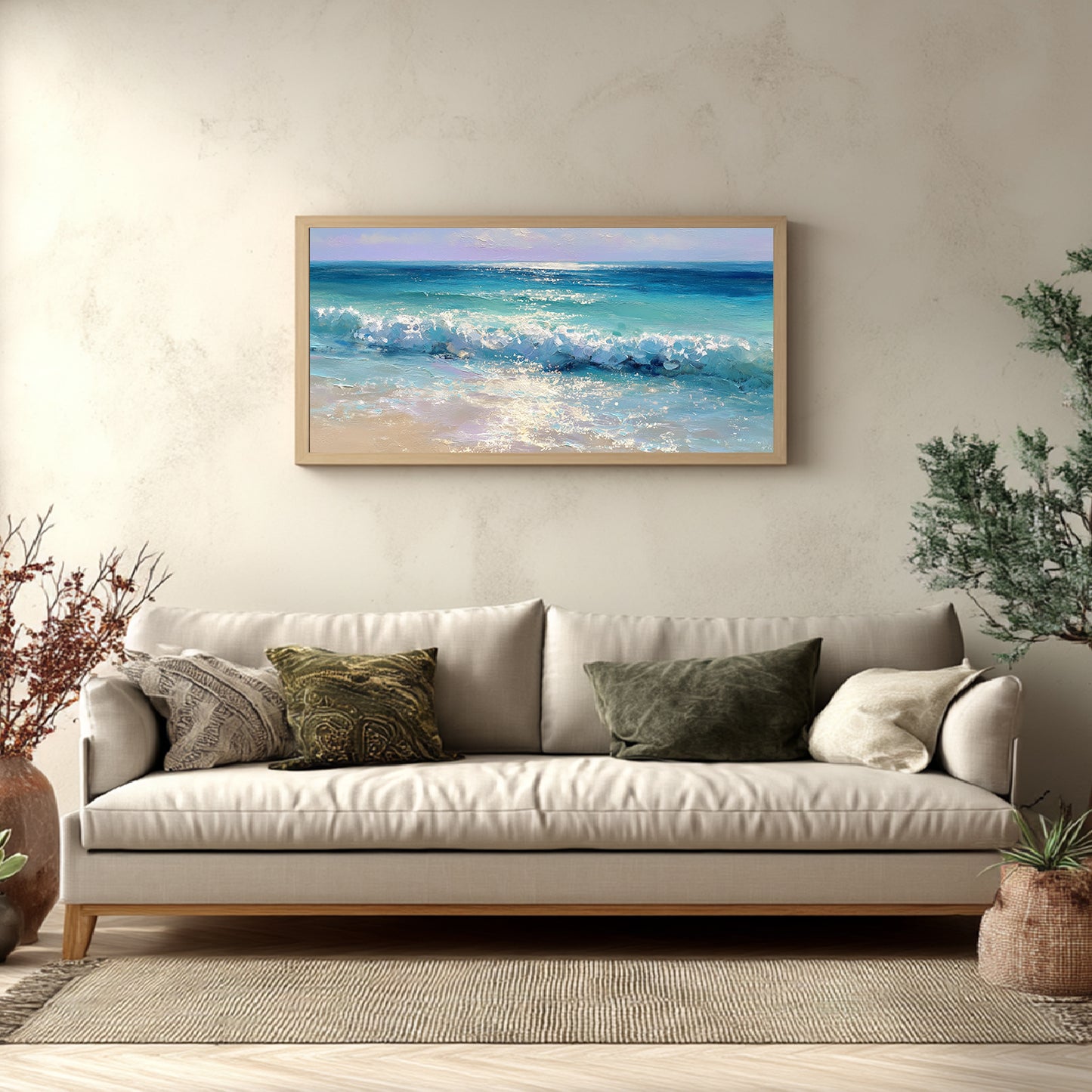 Abstract Beach Waves and Sea Canvas Painting – Wall Art for Living Room Bedroom Decoration, Poster Print, Frameless