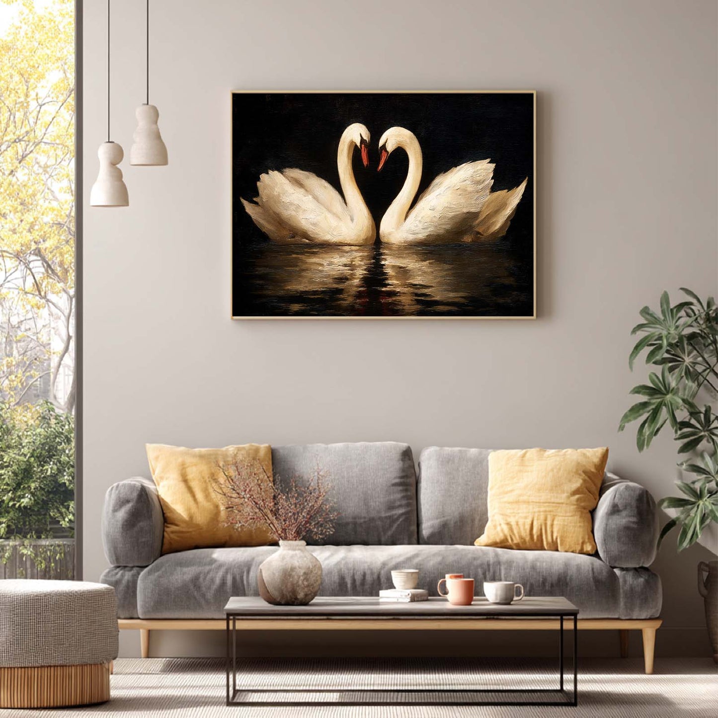 Abstract Oil Painting of White Swan