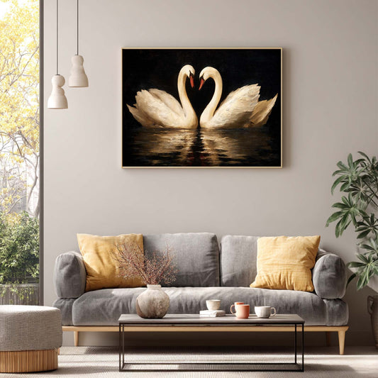 Abstract Oil Painting of White Swan