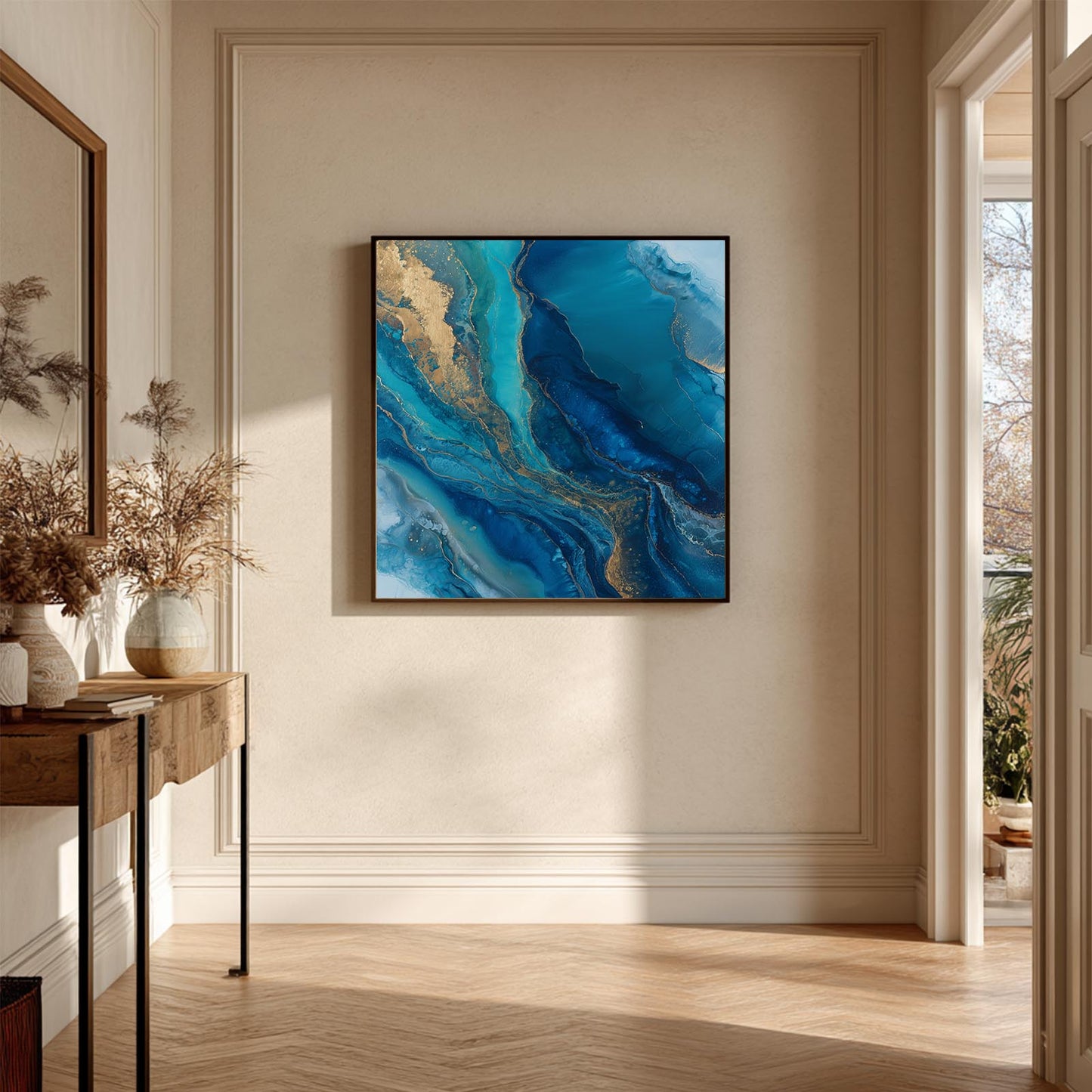 Abstract Blue and Gold Fluid Art