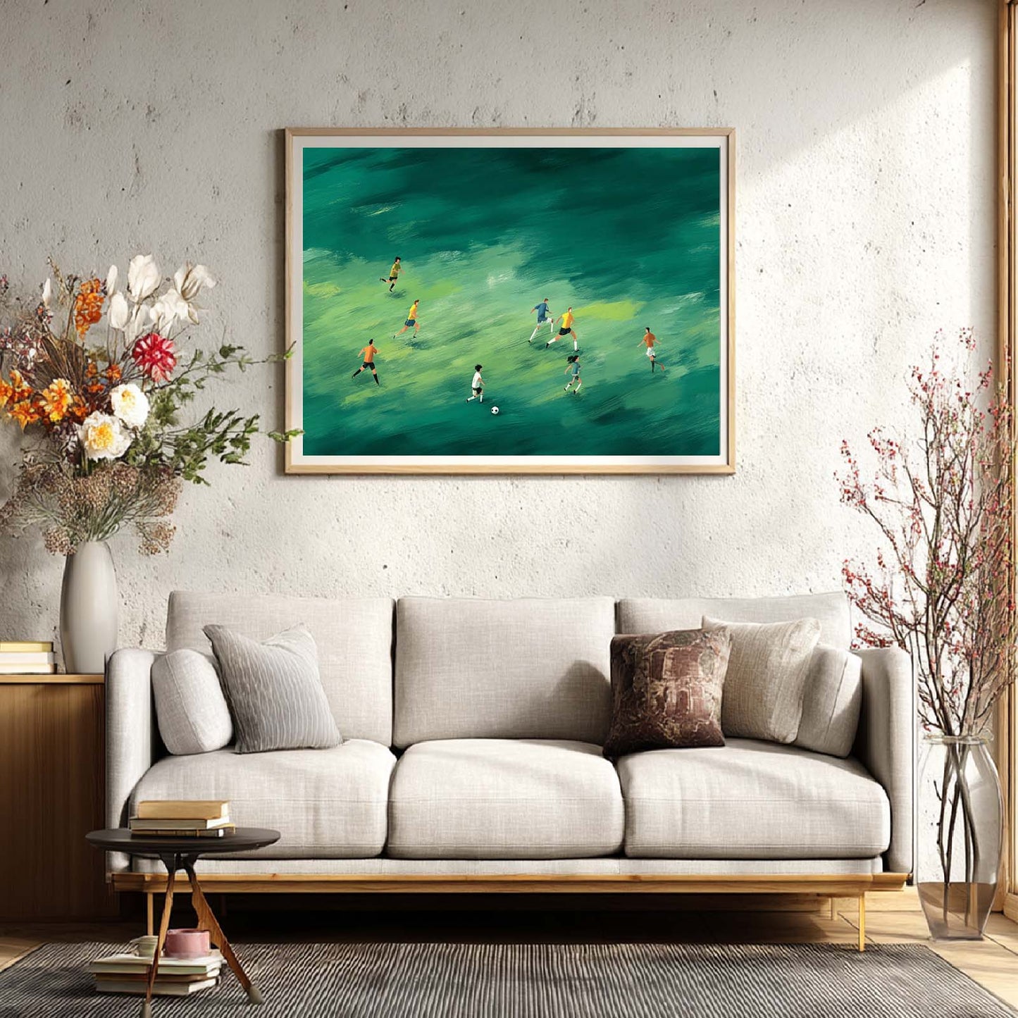 Abstract Oil Painting Soccer on The Green Field
